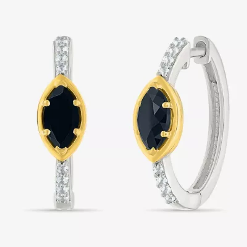 Womens Genuine Black Onyx 10K Gold Sterling Silver 20.5mm Marquise Hoop Earrings