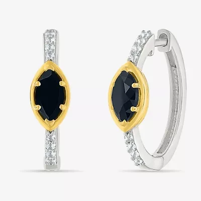 Womens Genuine Black Onyx 10K Gold Sterling Silver 20.5mm Marquise Hoop Earrings