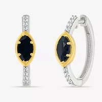 Womens Genuine Black Onyx 10K Gold Sterling Silver 20.5mm Marquise Hoop Earrings