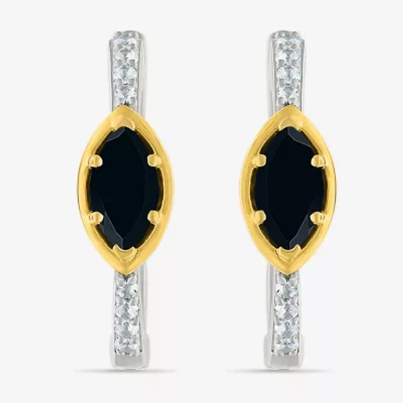 Womens Genuine Black Onyx 10K Gold Sterling Silver 20.5mm Marquise Hoop Earrings