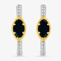 Womens Genuine Black Onyx 10K Gold Sterling Silver 20.5mm Marquise Hoop Earrings