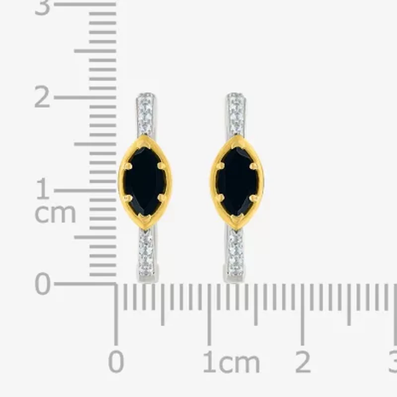 Womens Genuine Black Onyx 10K Gold Sterling Silver 20.5mm Marquise Hoop Earrings