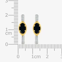Womens Genuine Black Onyx 10K Gold Sterling Silver 20.5mm Marquise Hoop Earrings