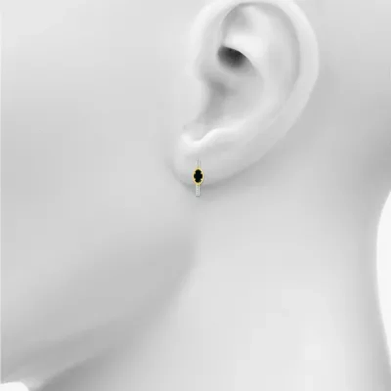 Womens Genuine Black Onyx 10K Gold Sterling Silver 20.5mm Marquise Hoop Earrings