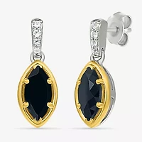 Womens Genuine Black Onyx 10K Gold Sterling Silver Marquise Drop Earrings