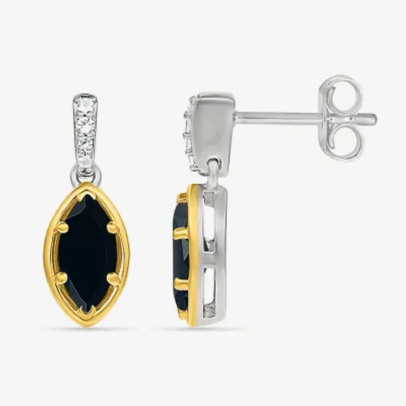 Womens Genuine Black Onyx 10K Gold Sterling Silver Marquise Drop Earrings