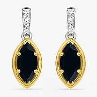Womens Genuine Black Onyx 10K Gold Sterling Silver Marquise Drop Earrings
