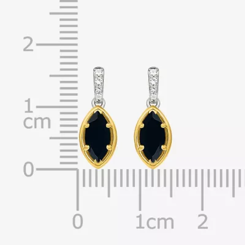 Womens Genuine Black Onyx 10K Gold Sterling Silver Marquise Drop Earrings