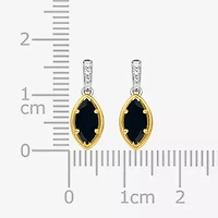 Womens Genuine Black Onyx 10K Gold Sterling Silver Marquise Drop Earrings