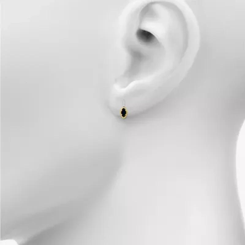 Womens Genuine Black Onyx 10K Gold Sterling Silver Marquise Drop Earrings