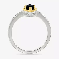 Womens Genuine Black Onyx 10K Gold Sterling Silver Marquise Side Stone Cocktail Ring