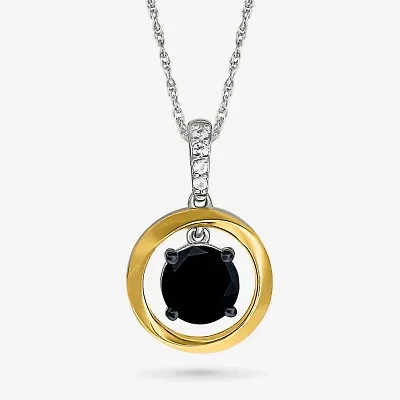 Womens Genuine Black Onyx 10K Gold Sterling Silver Round 18 Inch Pendant Necklace