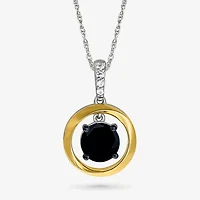 Womens Genuine Black Onyx 10K Gold Sterling Silver Round 18 Inch Pendant Necklace