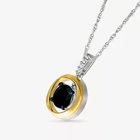 Womens Genuine Black Onyx 10K Gold Sterling Silver Round 18 Inch Pendant Necklace