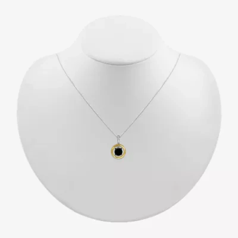 Womens Genuine Black Onyx 10K Gold Sterling Silver Round 18 Inch Pendant Necklace