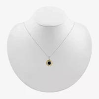 Womens Genuine Black Onyx 10K Gold Sterling Silver Round 18 Inch Pendant Necklace