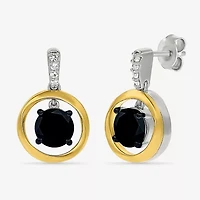 Womens Genuine Black Onyx 10K Gold Sterling Silver Round Drop Earrings