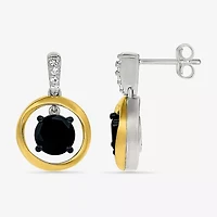 Womens Genuine Black Onyx 10K Gold Sterling Silver Round Drop Earrings