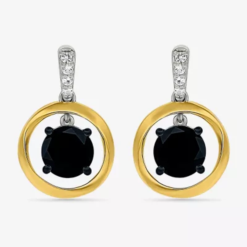 Womens Genuine Black Onyx 10K Gold Sterling Silver Round Drop Earrings