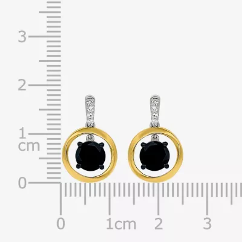 Womens Genuine Black Onyx 10K Gold Sterling Silver Round Drop Earrings