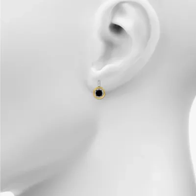 Womens Genuine Black Onyx 10K Gold Sterling Silver Round Drop Earrings