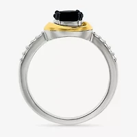 Womens Genuine Black Onyx 10K Gold Sterling Silver Round Side Stone Cocktail Ring