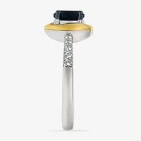 Womens Genuine Black Onyx 10K Gold Sterling Silver Round Side Stone Cocktail Ring