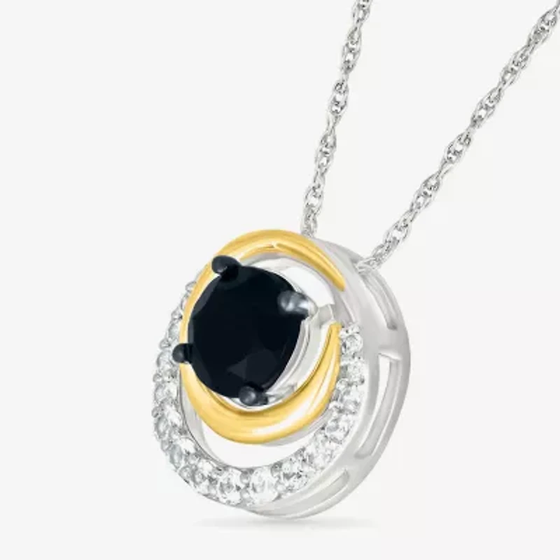 Womens Genuine Black Onyx 10K Gold Sterling Silver Round 18 Inch Pendant Necklace