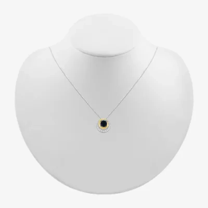 Womens Genuine Black Onyx 10K Gold Sterling Silver Round 18 Inch Pendant Necklace