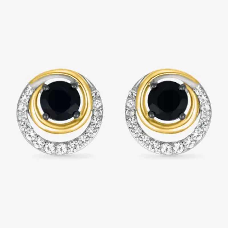 Genuine Black Onyx 10K Gold Sterling Silver 11.5mm Round Stud Earrings