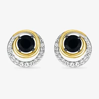 Genuine Black Onyx 10K Gold Sterling Silver 11.5mm Round Stud Earrings