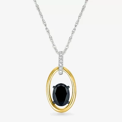 Womens Genuine Black Onyx 10K Gold Sterling Silver Oval 18 Inch Pendant Necklace