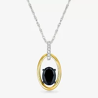 Womens Genuine Black Onyx 10K Gold Sterling Silver Oval 18 Inch Pendant Necklace