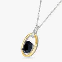 Womens Genuine Black Onyx 10K Gold Sterling Silver Oval 18 Inch Pendant Necklace