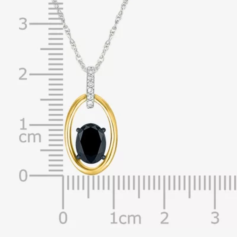 Womens Genuine Black Onyx 10K Gold Sterling Silver Oval 18 Inch Pendant Necklace
