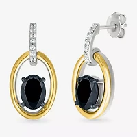 Womens Genuine Black Onyx 10K Gold Sterling Silver Oval Drop Earrings