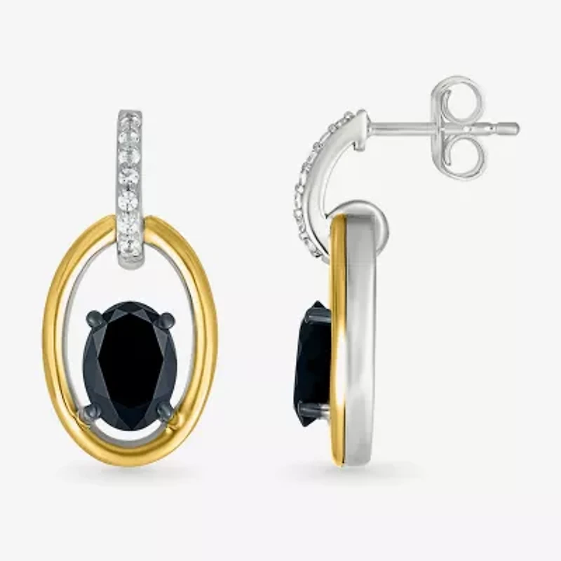 Womens Genuine Black Onyx 10K Gold Sterling Silver Oval Drop Earrings