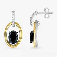 Womens Genuine Black Onyx 10K Gold Sterling Silver Oval Drop Earrings