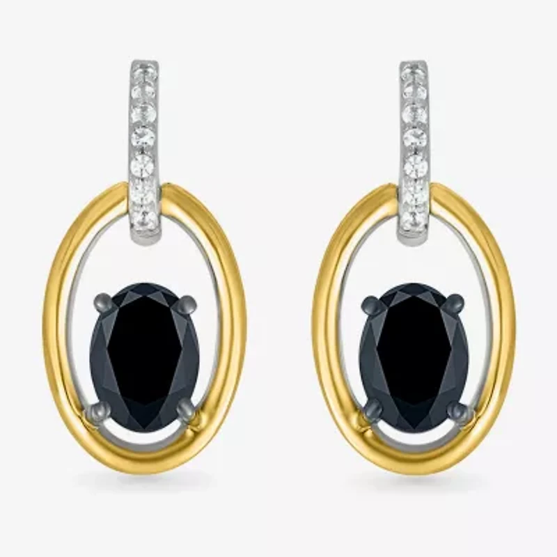 Womens Genuine Black Onyx 10K Gold Sterling Silver Oval Drop Earrings