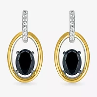 Womens Genuine Black Onyx 10K Gold Sterling Silver Oval Drop Earrings