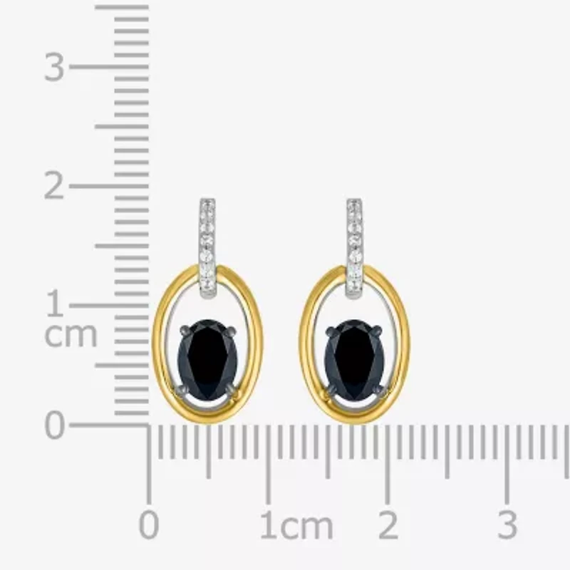 Womens Genuine Black Onyx 10K Gold Sterling Silver Oval Drop Earrings