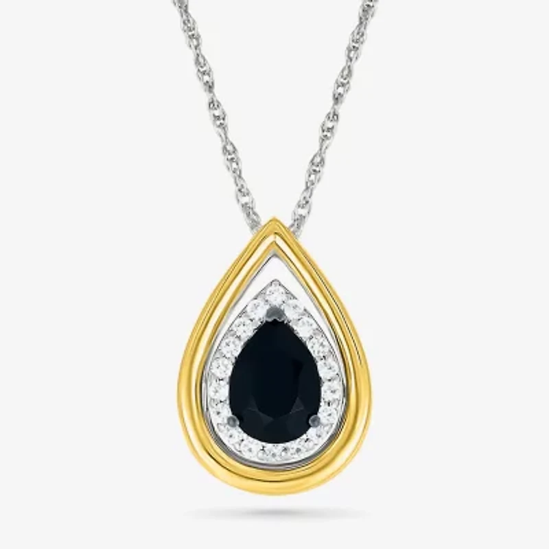 Womens Genuine Black Onyx 10K Gold Sterling Silver Pear 18 Inch Pendant Necklace