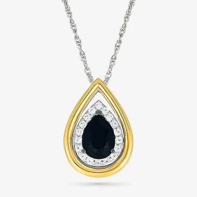 Womens Genuine Black Onyx 10K Gold Sterling Silver Pear 18 Inch Pendant Necklace
