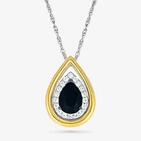 Womens Genuine Black Onyx 10K Gold Sterling Silver Pear 18 Inch Pendant Necklace