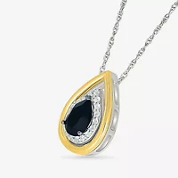 Womens Genuine Black Onyx 10K Gold Sterling Silver Pear 18 Inch Pendant Necklace