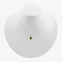 Womens Genuine Black Onyx 10K Gold Sterling Silver Pear 18 Inch Pendant Necklace