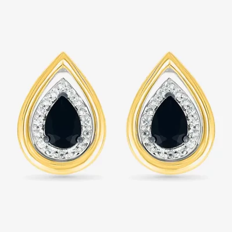 Genuine Black Onyx 10K Gold Sterling Silver 14.5mm Pear Stud Earrings