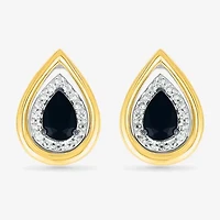 Genuine Black Onyx 10K Gold Sterling Silver 14.5mm Pear Stud Earrings