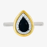 Womens Genuine Black Onyx 10K Gold Sterling Silver Pear Halo Cocktail Ring