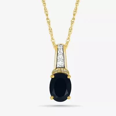 Womens Genuine Black Onyx 10K Gold Sterling Silver Oval 18 Inch Pendant Necklace